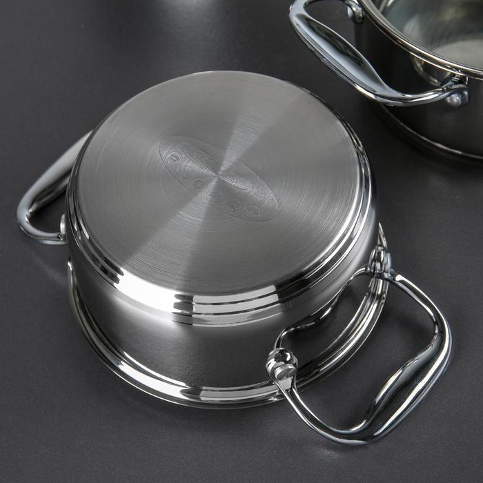 Набор кастрюль &laquo;Ника&raquo;, 3 предмета: 1,6 л, 2,2 л, 3,2 л, стеклянные крышки, капсульное дно, индукция