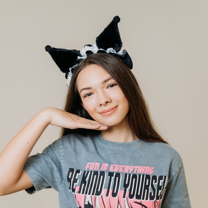 Карнавальный ободок новогодний «Кошка» аниме с рюшками, цвет черный Карнавальный ободок новогодний «Кошка» аниме с рюшками, цвет черный