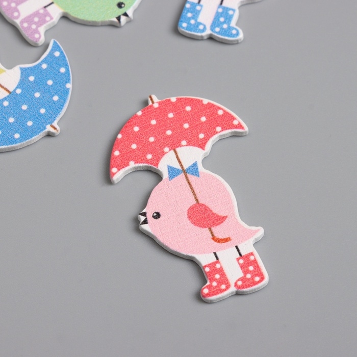 Декор для творчества дерево Декор для творчества дерево "Птичка с зонтом" набор 10 шт 3,7х2,5 см