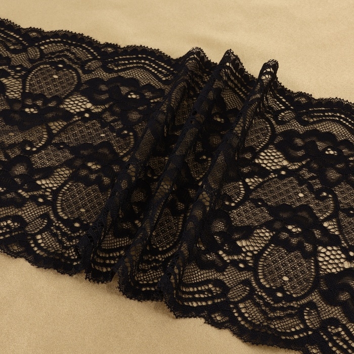 Кружевная эластичная ткань, 220 мм &times; 2,7 &plusmn; 0,5 м, цвет чёрный