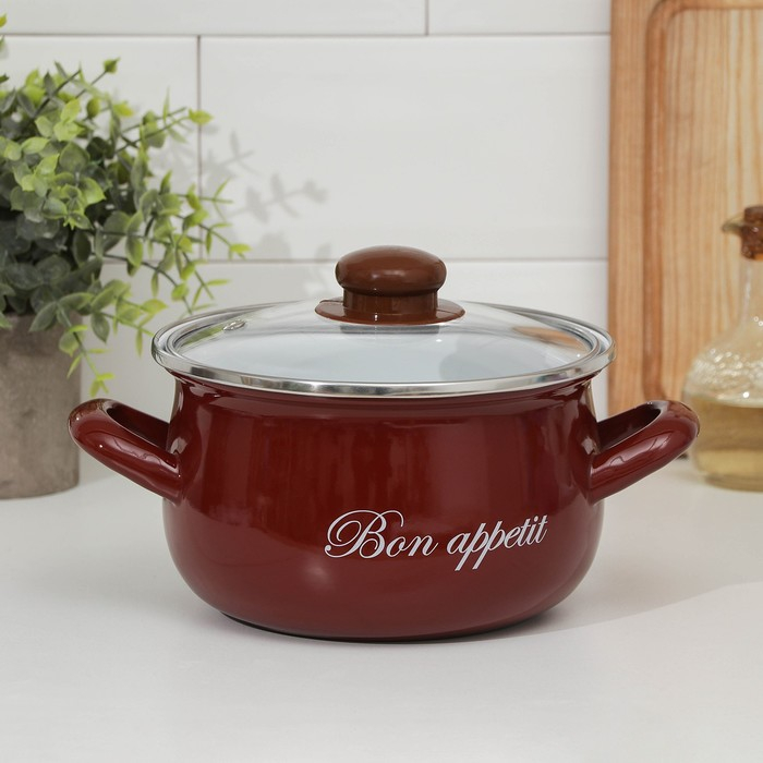 Кастрюля эмалированная «Бордо», 2,1 л, индукция, цвет бордовый Кастрюля эмалированная «Бордо», 2,1 л, индукция, цвет бордовый