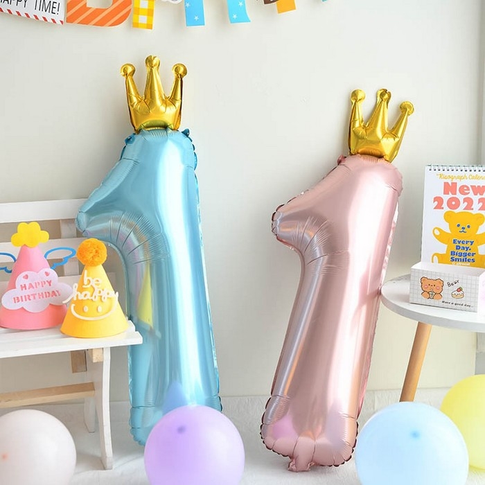 Шар фольгированный 32" &laquo;Цифра 1 с короной&raquo;, цвет голубой