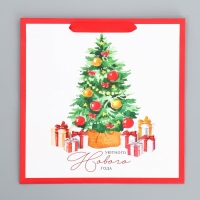 Пакет подарочный новогодний ламинированный квадратный Happiness, 30 х 30 х 12 см, Новый год