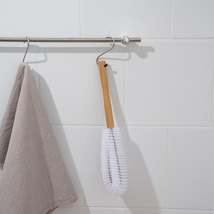 Щётка для посуды Доляна Meli, 30&times;7 см, бамбуковая ручка, замшевая петелька