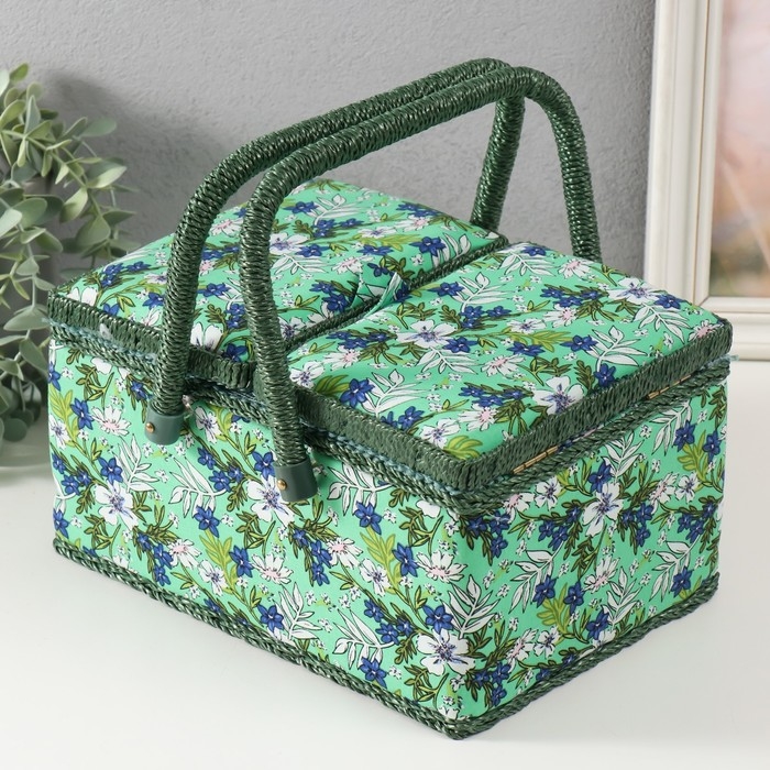 Шкатулка для рукоделия Шкатулка для рукоделия "Полевые цветы на зелёном" 19х26х14,5 см