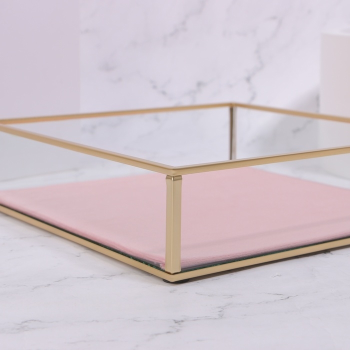 Органайзер для хранения &laquo;PINK RIPPLES&raquo;, стеклянный, 1 секция, 20 &times; 20 &times; 5 см, цвет прозрачный/медный/розовый