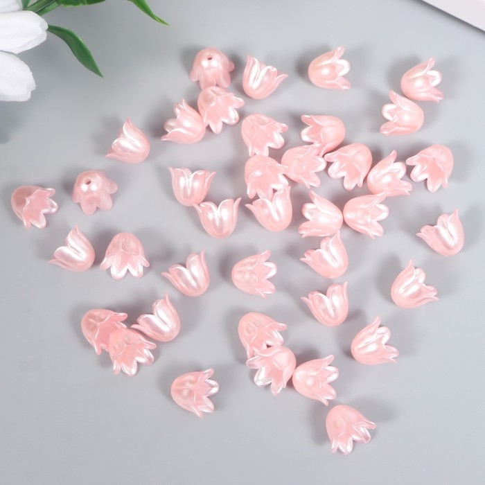 Бусины для творчества пластик "Цветок ландыша жемчужный" набор 40 шт розовый 1х0,9х0,9 см