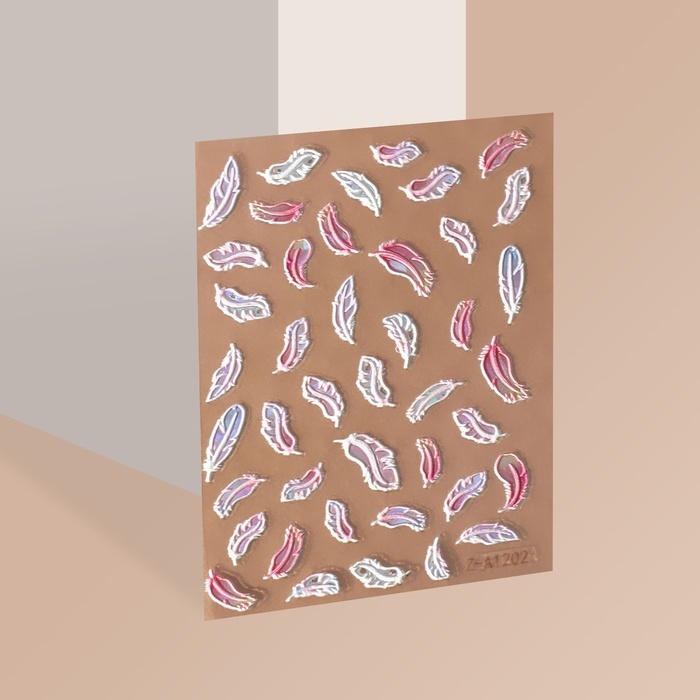 Наклейки для ногтей «Пёрышки», объёмные, разноцветные/голографический Наклейки для ногтей «Пёрышки», объёмные, разноцветные/голографический