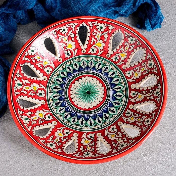 Фруктовница Риштанская Керамика Фруктовница Риштанская Керамика "Узоры", 33 см, красная