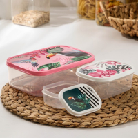 Набор контейнеров пищевых Доляна &laquo;Тропики&raquo;, 3 шт: 150 мл, 500 мл, 1,2 л, прямоугольные