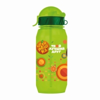 Бутылочка детская с силиконовой трубочкой &laquo;Чебурашка&raquo;, 400 мл., со шнурком, цвет и рисунок МИКС