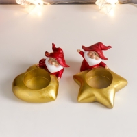 Сувенир полистоун подсвечник "Дедушка Мороз в колпаке гнома"МИКС 5,5х10х8,5 см