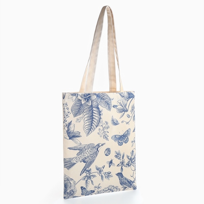 Шопер &laquo;Цветы&raquo; 33,5 х 39,5 см., отдел без молнии, без подклада, белый