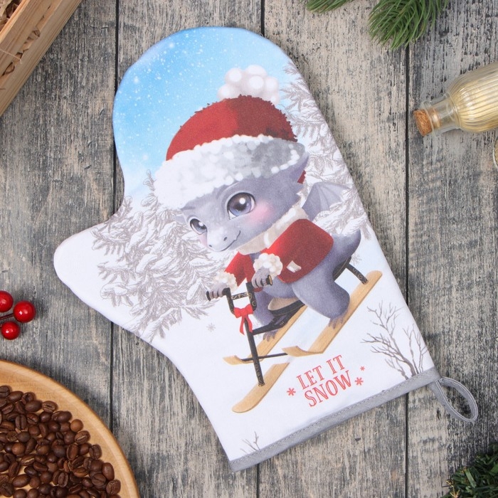 Новый год.Варежка-прихватка Этель "Новогодние забавы" 20х28 см, 100% хл, ватин 250 г/м2