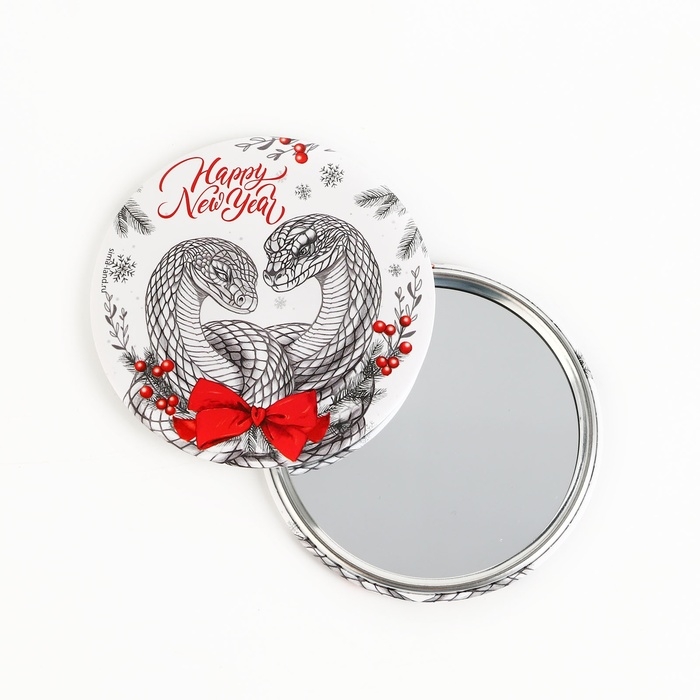 Зеркало карманное новогоднее &laquo;Новый год: Happy New Year&raquo;, диам.7 см