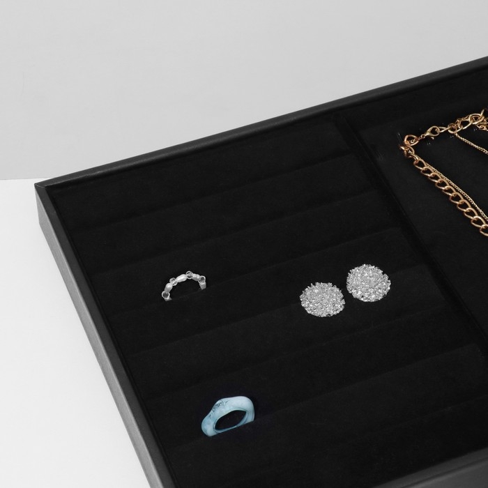 Подставка для украшений 10 крючков и 7 полос для колец, 35&times;24&times;3, цвет чёрный бархат