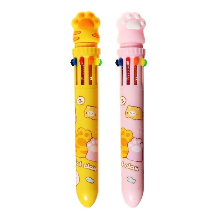 Ручка шариковая автоматическая 10-ти цветная, стержень 0,7 мм, Ручка шариковая автоматическая 10-ти цветная, стержень 0,7 мм, "Лапка", МИКС