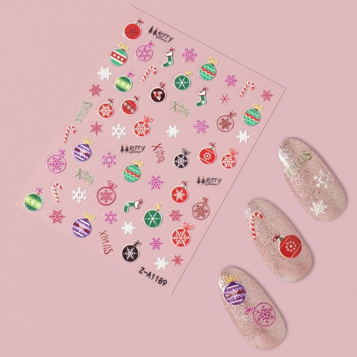 Новый год! Наклейки для ногтей &laquo;Зимние игрушки&raquo;, объёмные, разноцветные