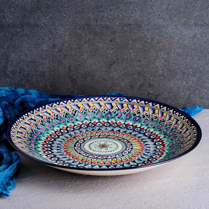 Ляган Риштанская Керамика "Узоры", 42 см, синий микс