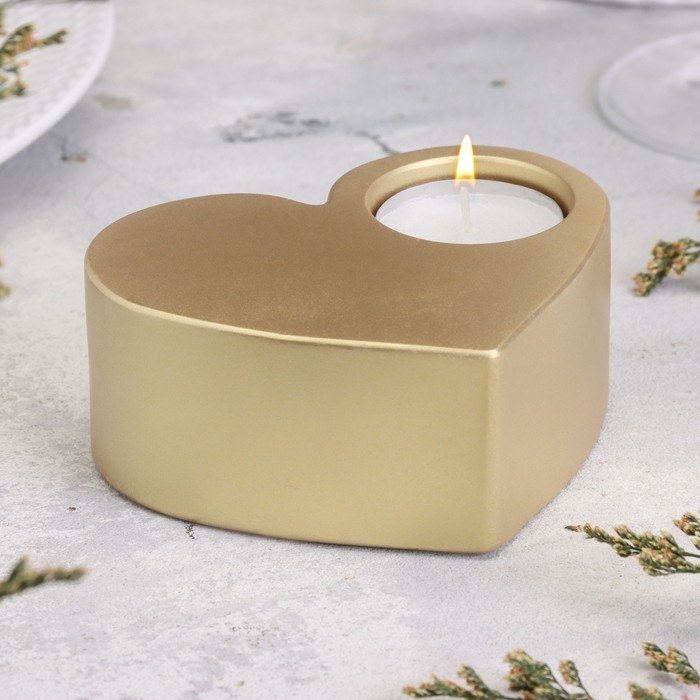 Подсвечник Подсвечник "Сердце большое. Мрамор" из гипса,10,5х9х4,5см,золото