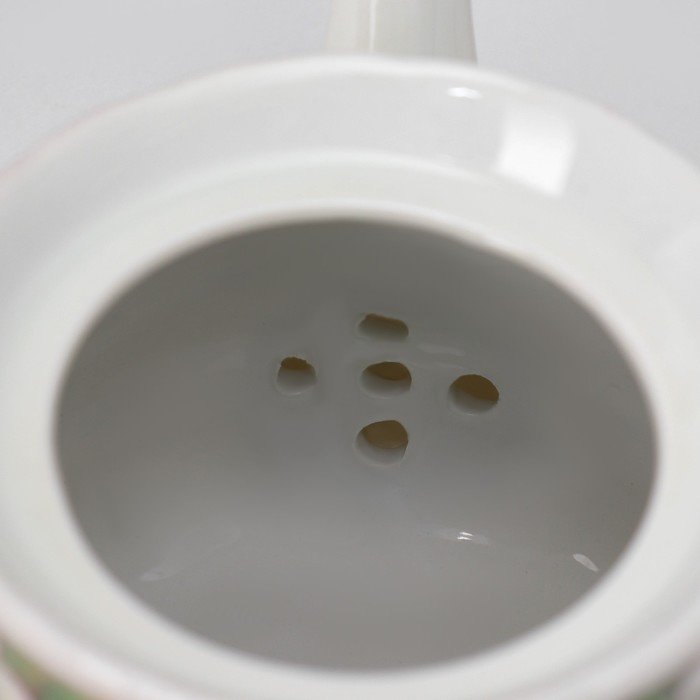 Набор чайный керамический на металлической подставке Доляна &laquo;Садовый дворик&raquo;, 13 предметов: 6 чашек 200 мл, 6 блюдец d=14,1 см, чайник 1 л ㅤ