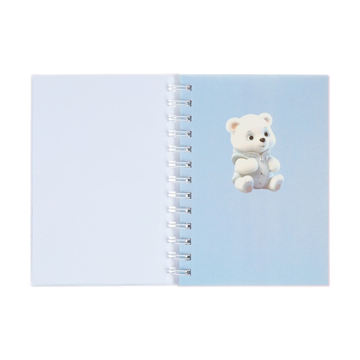 Записная книжка подарочная на гребне 80л,линия, цветной блок,обложка ПВХ 3D Мишка(17,6х13,5см)   105