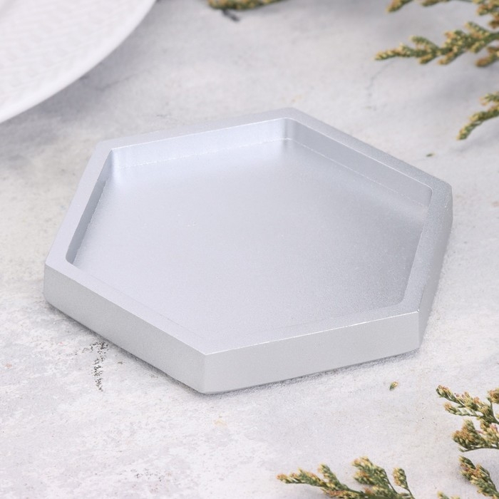 Подсвечник Подсвечник "Шестигранник. Мрамор" из гипса,9,7х11,3х1см,серебро