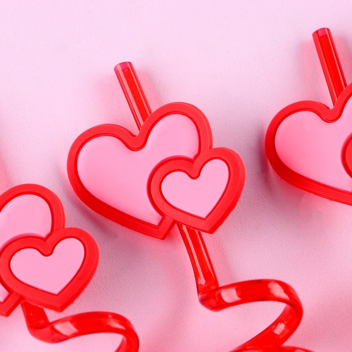 Трубочки для коктейля пластиковые «Сердца», в наборе 4 штуки Трубочки для коктейля пластиковые «Сердца», в наборе 4 штуки