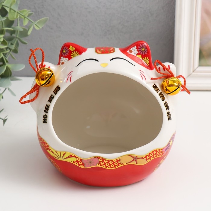 Сувенир керамика Сувенир керамика "Рыжий кот Манэки-нэко с колокольчиками" 12,5х16,5х14 см