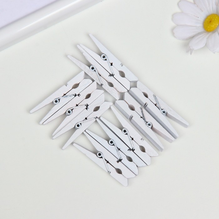 Прищепки дерево, 45 мм, (набор 10 шт.) белый Прищепки дерево, 45 мм, (набор 10 шт.) белый