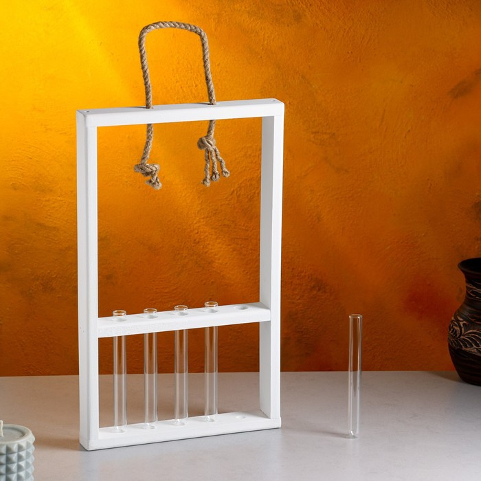 Кашпо деревянное 26&times;5&times;40 см с 5 колбами 15 см "Рамка Экстра Слим", белый Дарим Красиво