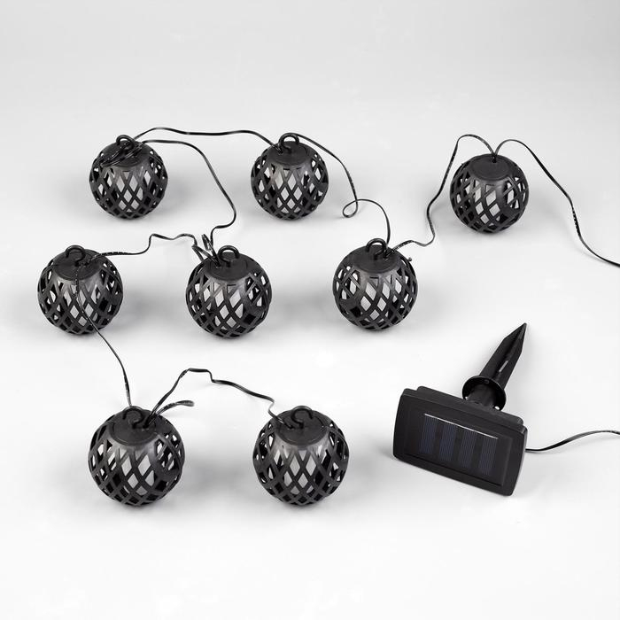 Гирлянда Uniel &laquo;Нить&raquo; 2.1 м с насадками &laquo;Огненные шары&raquo;, IP44, тёмная нить, 80 LED, эффект пламени, 1 режим, солнечная батарея