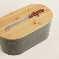 Хлебница металлическая с бамбуковой крышкой SL Home &laquo;каса Перфекто&raquo;, 2 предмета: хлебница 36&times;20&times;15,5 см, нож длина 28,3 см