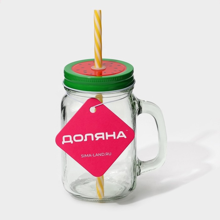 Кружка стеклянная с крышкой и трубочкой Доляна «Гладь», 450 мл, 10×7,5×13 см, цвет МИКС Кружка стеклянная с крышкой и трубочкой Доляна «Гладь», 450 мл, 10×7,5×13 см, цвет МИКС