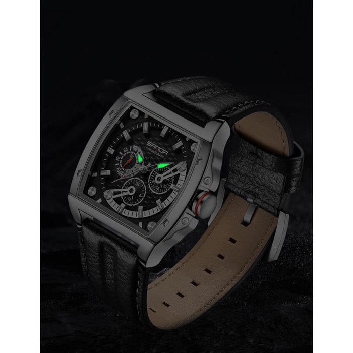 Часы наручные, d-4.8 см, хронограф, светящиеся, водонепроницаемые, ремешок кожа Часы наручные, d-4.8 см, хронограф, светящиеся, водонепроницаемые, ремешок кожа