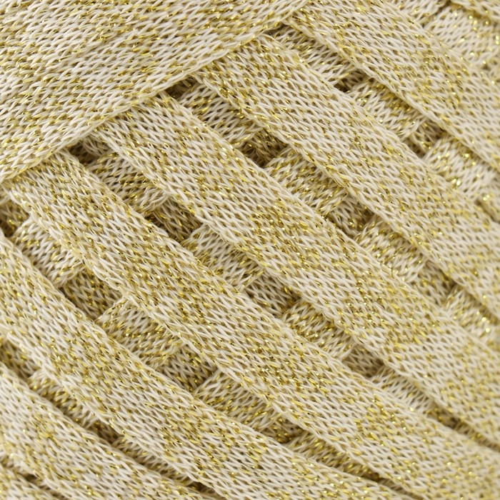 Трикотажная пряжа "Риббон" с люрексом 85м/170&plusmn;5 гр ( Экрю, люрекс: Золото)