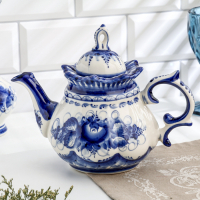 Чайник "Анемон", гжель, фарфор, 14х12 см Чайник "Анемон", гжель, фарфор, 14х12 см