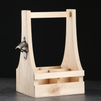 Ящик для пива 19&times;18&times;30 см  с открывашкой, под 4 бутылки, деревянный