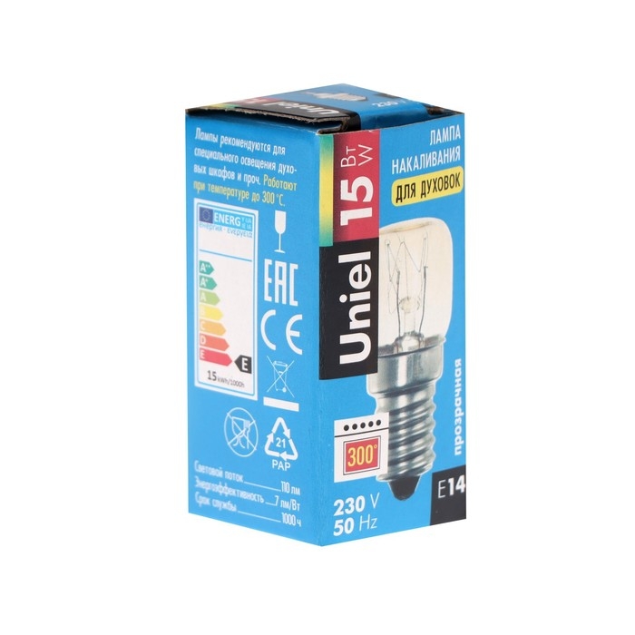 Лампа накаливания для духовки Uniel, E14, 15 Вт, 230 В, до 300 градусов Лампа накаливания для духовки Uniel, E14, 15 Вт, 230 В, до 300 градусов