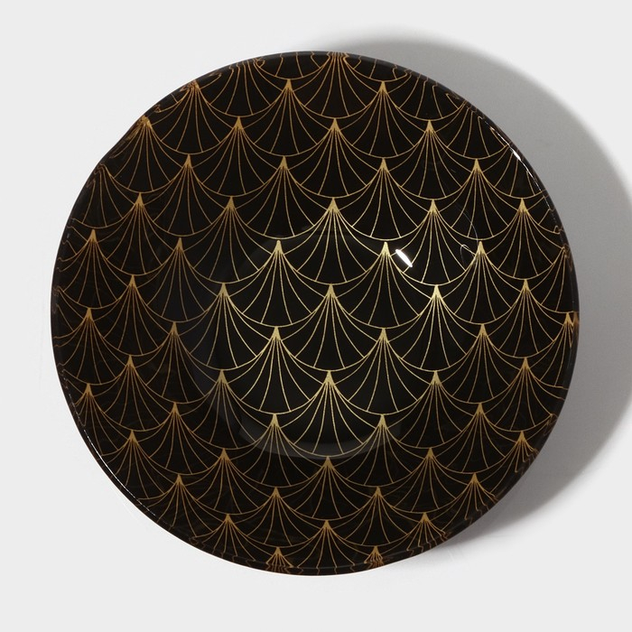 Набор тарелок стеклянных Доляна &laquo;Золотое перо&raquo;, 19 предметов: 6 десертных тарелок, 6 обеденных тарелок, 6 мисок, салатник