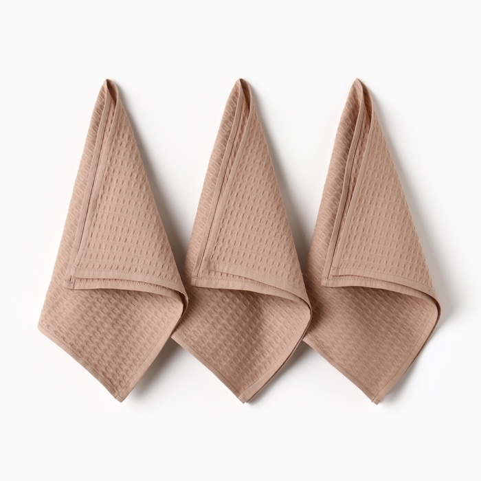 Набор кух.полотенец "Доляна" коричнево-серый 35х60см-3шт., 100% хл, вафля, 220 гр/м2