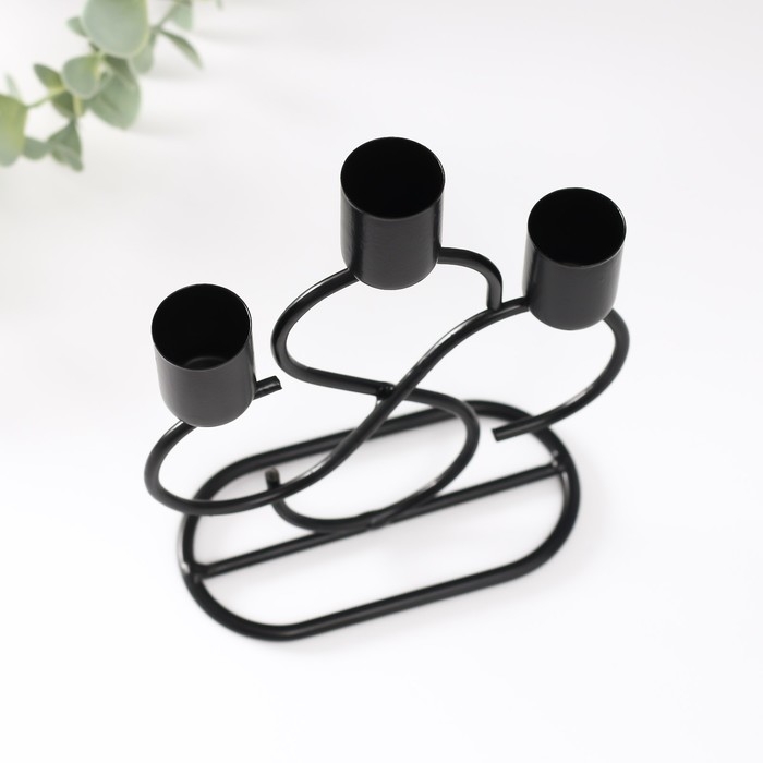 Подсвечник металл на 3 свечи Подсвечник металл на 3 свечи "Завитки" d=2 см чёрный 14х6х16,5 см