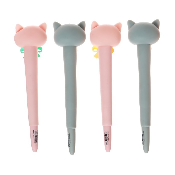 Ручка гелевая-прикол, стержень синий, мягкий корпус, Котик с бантиком МИКС Ручка гелевая-прикол, стержень синий, мягкий корпус, Котик с бантиком МИКС