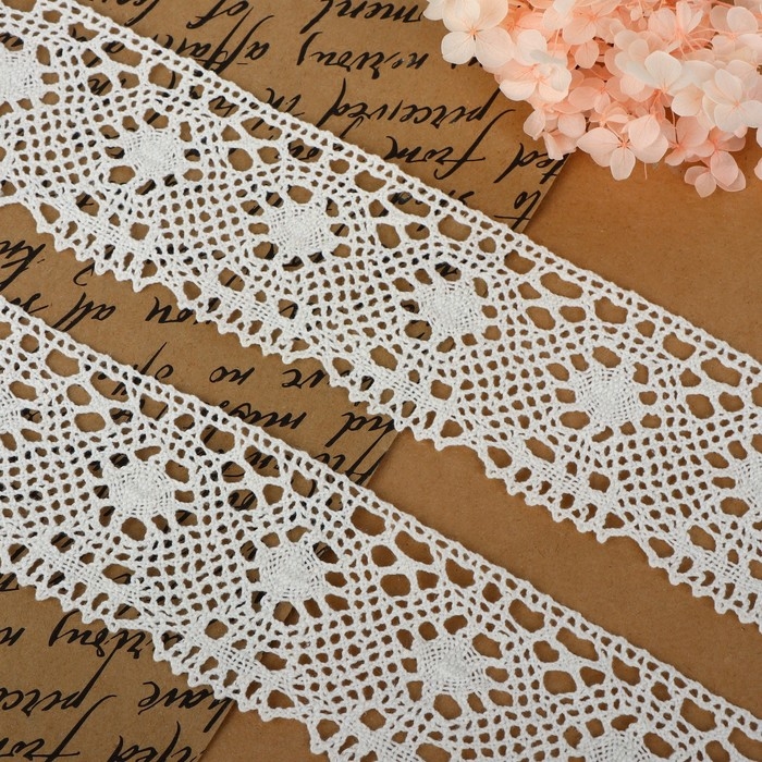 Кружево вязаное, 60 мм &times; 15 &plusmn; 1 м, цвет кипенно-белый