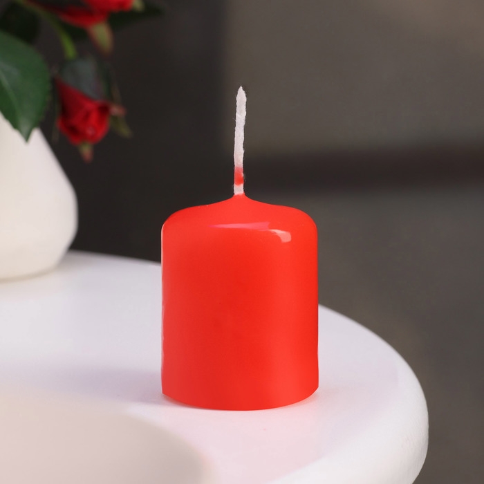 Свеча цилиндр, 4х5 см, набор 3 шт, красная