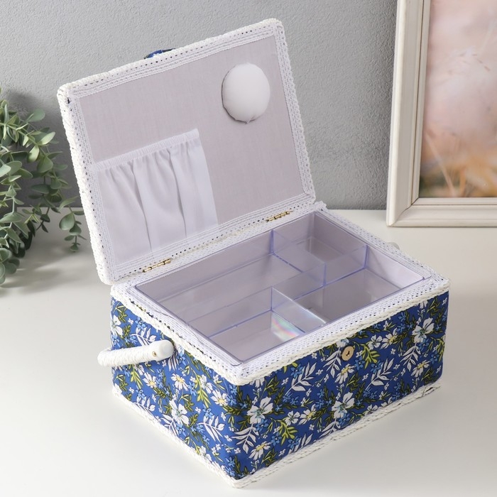 Шкатулка для рукоделия Шкатулка для рукоделия "Полевые цветы на синем" 19х26х14,5 см