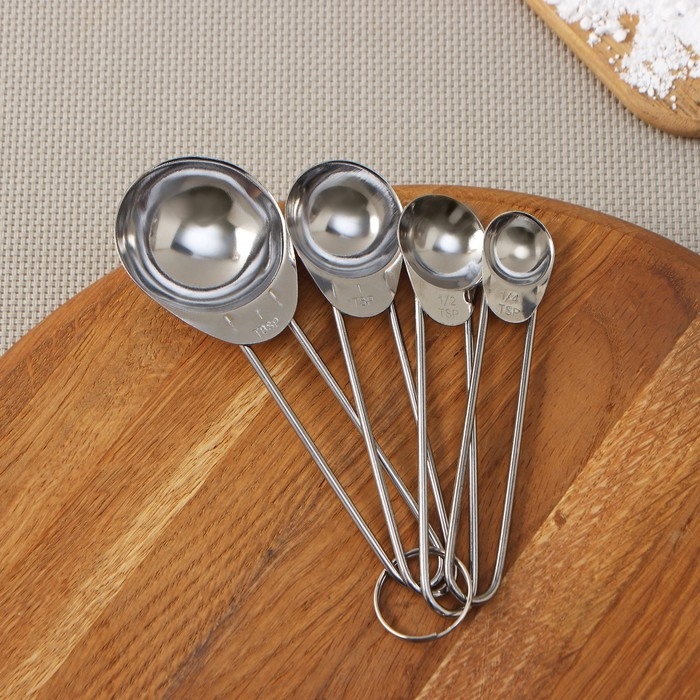 Набор мерных ложек Доляна &laquo;Металлик&raquo;, 4 шт: 1,25/2,5/5/15 мл, цвет серебристый