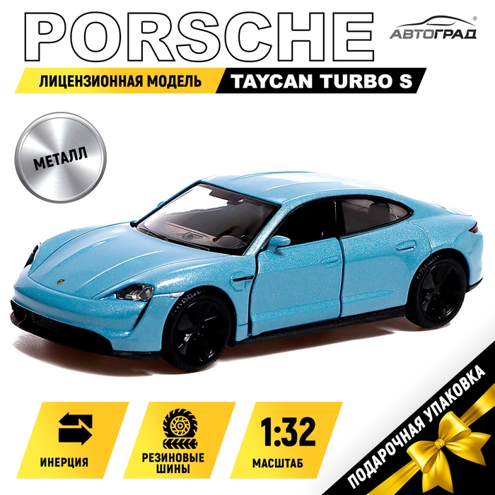 Машина металлическая PORSCHE TAYCAN TURBO S, 1:32, открываются двери, инерция, цвет голубой Машина металлическая PORSCHE TAYCAN TURBO S, 1:32, открываются двери, инерция, цвет голубой