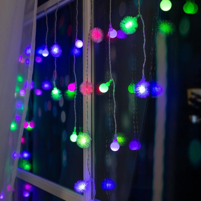 Гирлянда «Бахрома» 3 × 0.5 м с насадками «Шарики и ёжики», IP20, прозрачная нить, 80 LED, свечение мульти (RG/RB), мигание, 220 В Гирлянда «Бахрома» 3 × 0.5 м с насадками «Шарики и ёжики», IP20, прозрачная нить, 80 LED, свечение мульти (RG/RB), мигание, 220 В