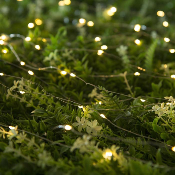 Гирлянда &laquo;Нить&raquo; 20 м роса, IP44, серебристая нить, 200 LED, свечение тёплое белое, 2 режима, солнечная батарея